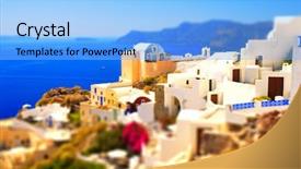  Presentation with paradise island - Colorful theme enhanced with miniature paradise santorini island greece backdrop and a light blue colored foreground