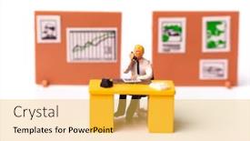  Presentation with telephone - Presentation design enhanced with miniature-people-businessman-holding-telephone background and a yellow colored foreground