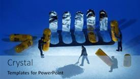  Presentation with antibiotic - PPT theme consisting of miniature-people-manufacturing-antibiotic-medication background and a light blue colored foreground