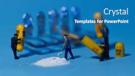  Presentation with antibiotic - Presentation consisting of miniature-people-manufacturing-antibiotic-medication background and a teal colored foreground