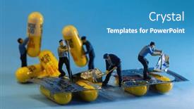  Presentation with antibiotic - Presentation theme consisting of miniature-people-manufacturing-antibiotic-medication background and a teal colored foreground