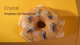  Presentation with police - Audience pleasing presentation design consisting of miniature police officers in conceptual food imagery with doughnuts backdrop and a gold colored foreground