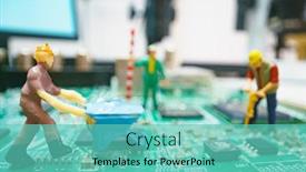  Presentation with repair - Audience pleasing theme consisting of miniature-repair-man-on-mainboard backdrop and a seafoam green colored foreground