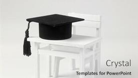  Presentation with school board - Slide set featuring miniature school table and chair and mortar board background and a light gray colored foreground
