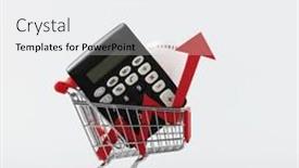  Presentation with consumerism - Presentation design enhanced with miniature-shopping-cart-trolley-calculator background and a  colored foreground