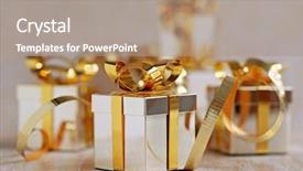  Presentation with gold silver - Presentation theme enhanced with miniature silver and gold gift box ornaments on sweep of gift wrap with shallow dof background and a coral colored foreground