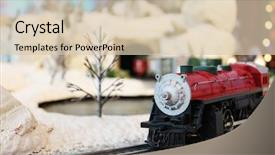  Presentation with village - PPT theme with miniature train in santa's village background and a lemonade colored foreground
