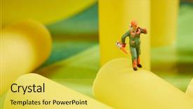  Presentation with work the word in your life - Slide deck featuring miniature worker at work miniature background and a yellow colored foreground