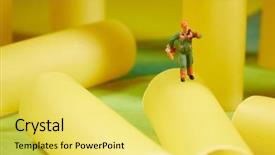  Presentation with work - Audience pleasing slides consisting of miniature worker at work miniature backdrop and a yellow colored foreground