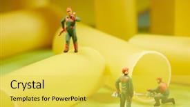  Presentation with work the word in your life - Slides enhanced with miniature worker at work miniature background and a yellow colored foreground