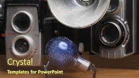  Presentation with vintage - Theme consisting of miniature-workers-handling-vintage-flashbulb background and a  colored foreground