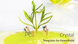  Presentation with peoples - Beautiful slide deck featuring miniature world peoples and vacation backdrop and a yellow colored foreground