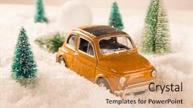  Presentation with spruce - Beautiful slide deck featuring miniature yellow car with spruce backdrop and a coral colored foreground