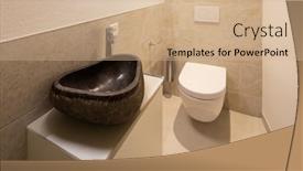  Presentation with nobody - PPT layouts with minimal bathroom with designer sink nobody inside background and a coral colored foreground