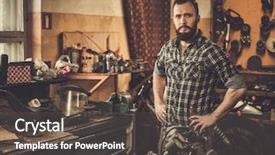  Presentation with custom - Audience pleasing PPT theme consisting of minimalism paint - mechanic in motorcycle custom garage backdrop and a dark gray colored foreground