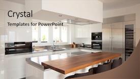  Presentation with nobody - Amazing presentation design having minimalist - modern kitchen in luxury apartment backdrop and a soft green colored foreground