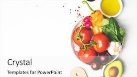  Presentation with fresh fruits vegetables heart - Colorful slide deck enhanced with minimalist green - fresh vegetables background backdrop and a  colored foreground