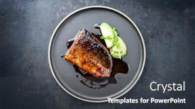  Presentation with salmon fish - PPT theme with minimalistic-design-japanese-salmon-fish background and a dark gray colored foreground