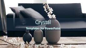  Presentation with rustic spring - Audience pleasing presentation theme consisting of minimalistic home decor on rustic coffee table over black sofa with cushions grey vases and spring flowers on wooden bench in small dark room interior scandinavian home style backdrop and a ocean colored foreground