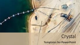  Presentation with deep blue - Amazing presentation theme having mining - aerial view of machinery backdrop and a soft green colored foreground