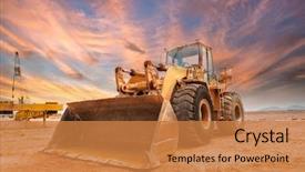  Presentation with bulldozer - Presentation theme enhanced with mining - bulldozer on a building site background and a coral colored foreground
