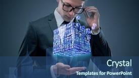  Presentation with cube - Beautiful presentation theme featuring mining - businessman holding financial cube backdrop and a ocean colored foreground