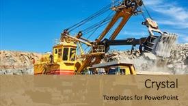  Presentation with dump truck - Slide set consisting of mining - excavator loading granite or ore background and a coral colored foreground