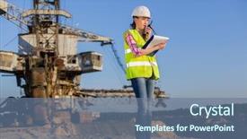  Presentation with worker - Amazing PPT theme having mining - female worker talks backdrop and a ocean colored foreground
