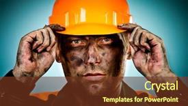  Presentation with oil industry - Colorful presentation theme enhanced with mining - oil industry worker on blue backdrop and a tawny brown colored foreground