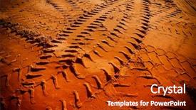 Presentation with tracks - PPT layouts consisting of mining - tire tracks on the sand background and a crimson colored foreground