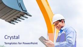  Presentation with mining engineering - Slide deck featuring mining engineering - asian engineer checking plans background and a sky blue colored foreground