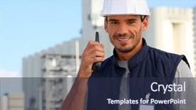  Presentation with mining engineering - Colorful slide deck enhanced with mining engineering - construction worker speaking into his backdrop and a navy blue colored foreground