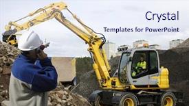  Presentation with mining engineering - Presentation design having mining engineering - engineer supervising digger bulldozer background and a sky blue colored foreground