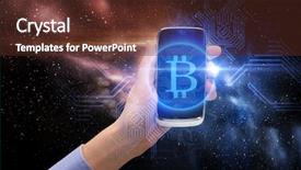  Presentation with virtual hand - Beautiful PPT theme featuring cell phone system technologies - business cryptocurrency and future technology backdrop and a tawny brown colored foreground