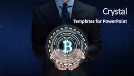  Presentation with virtual technology - PPT theme with cryptocurrency financial technology and business background and a navy blue colored foreground