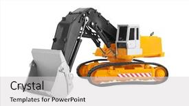  Presentation with bulldozer - Beautiful slide deck featuring new construction tractor excavators - bulldozer isolated on white background backdrop and a light gray colored foreground