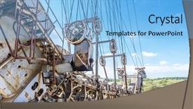  Presentation with excavator - PPT theme with multibucket excavator elements giant stacker background and a light blue colored foreground