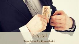  Presentation with man heart attact hand hold - Presentation enhanced with minister - man hand putting euro cash background and a cream colored foreground