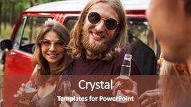  Presentation with beer women - Amazing PPT theme having minivans - group of trendy hipsters men backdrop and a  colored foreground