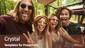  Presentation with women retro - Beautiful presentation theme featuring minivans - photo of joyful hippie people backdrop and a tawny brown colored foreground