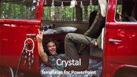  Presentation with photo - Colorful PPT theme enhanced with minivans - photo of young hippy man backdrop and a tawny brown colored foreground