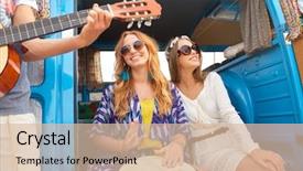  Presentation with travel friends - Cool new slides with minivans - summer holidays road trip travel backdrop and a lemonade colored foreground