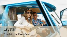  Presentation with road trip - PPT theme consisting of minivans - summer holidays road trip vacation background and a lemonade colored foreground