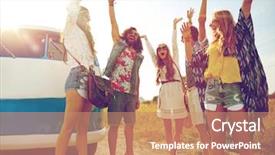  Presentation with road trip cars - Beautiful PPT theme featuring minivans - summer holidays road trip vacation backdrop and a coral colored foreground