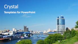  Presentation with modern building - Slide deck consisting of livelihood - modern office building against blue background and a teal colored foreground