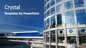  Presentation with blur office of - Slide deck featuring livelihood - modern office building against blue background and a ocean colored foreground