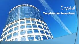 Presentation with modern building - PPT theme with livelihood - modern office building against blue background and a teal colored foreground
