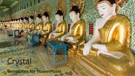  Presentation with golden ration - Audience pleasing presentation design consisting of minning - golden buddha statues row backdrop and a gold colored foreground