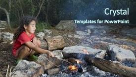  Presentation with campfire - Colorful PPT theme enhanced with minning - young girl in a campfire backdrop and a tawny brown colored foreground