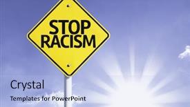  Presentation with road stop sign - Cool new presentation theme with minorities integration - stop racism road sign backdrop and a light blue colored foreground